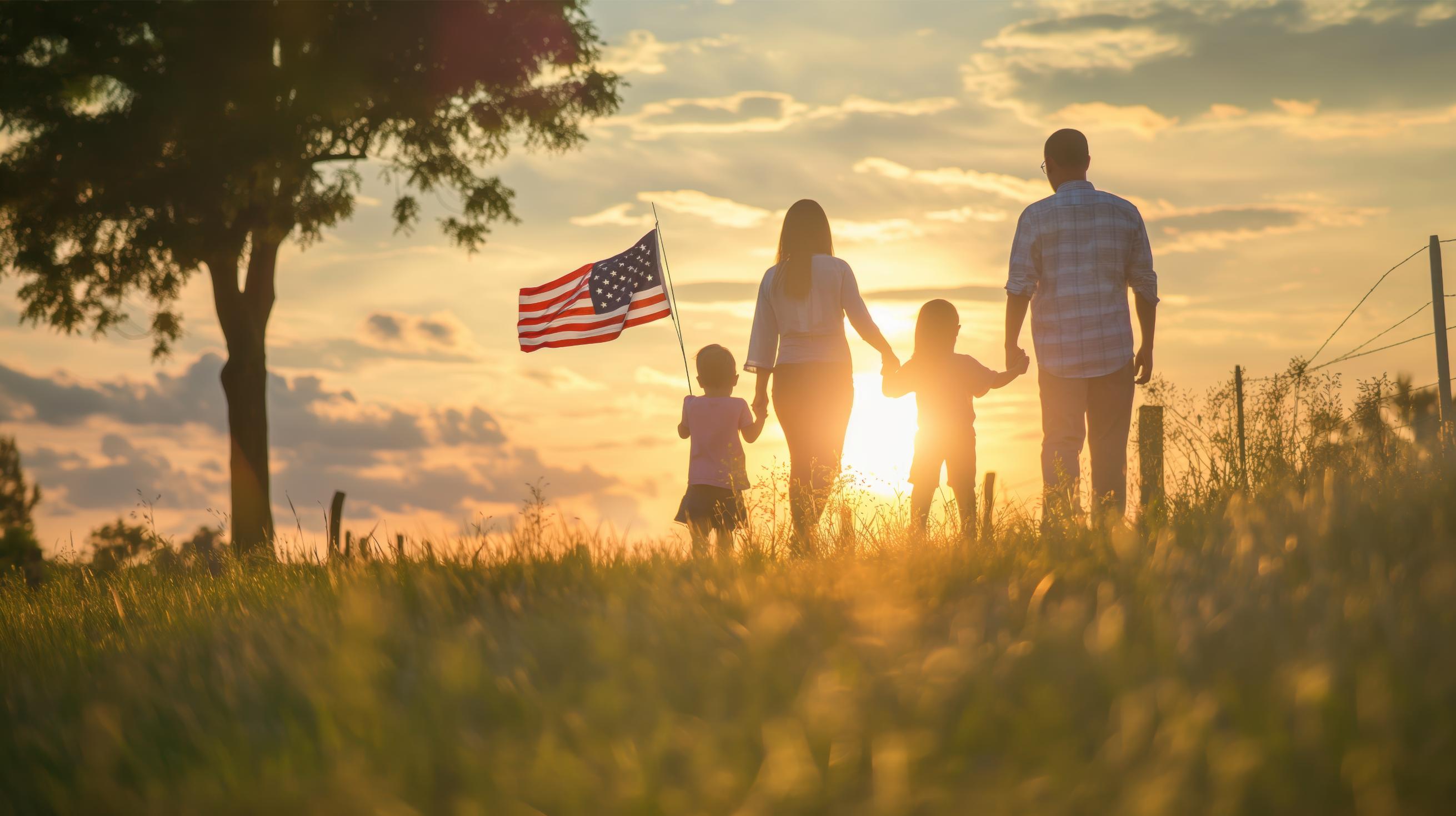 Family with American flag